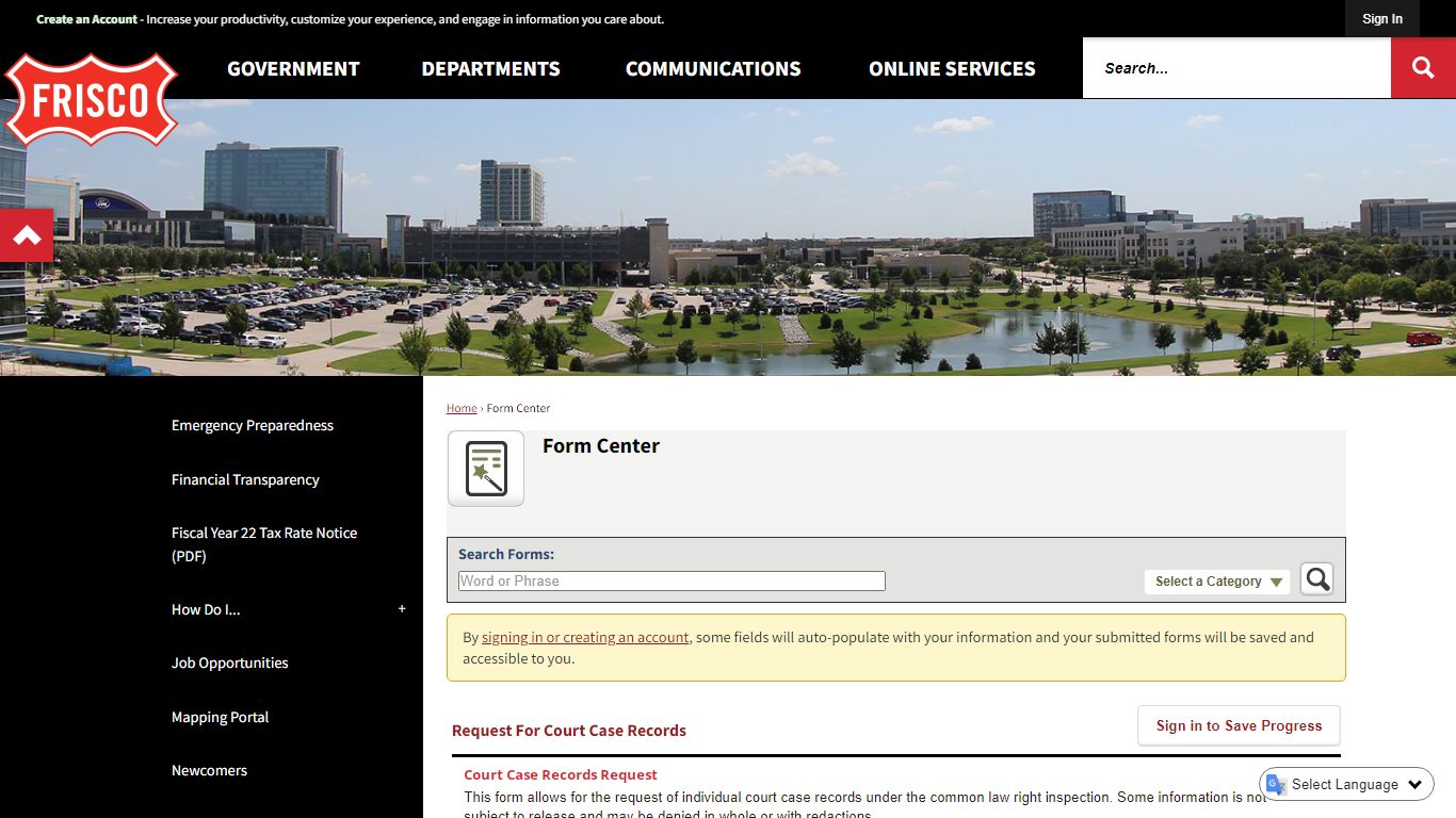 Form Center • Frisco, TX • CivicEngage